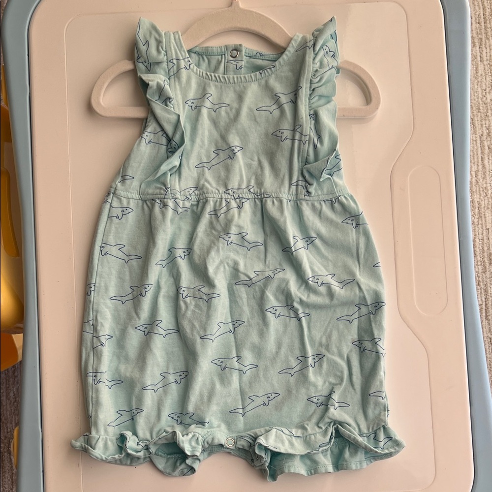 Sleeveless Ruffle Shortie Shark Print - Light Blue - Kate Quinn